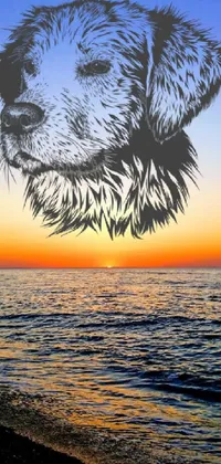 This detailed phone live wallpaper showcases a gorgeous image of a canine on the beach at dusk, complemented by impeccable stipple and airbrush illustrations