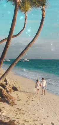 Experience the serene beauty of the Caribbean with this phone live wallpaper that showcases a dreamy video art of a couple walking down a beach by the ocean