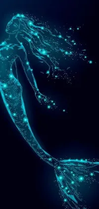 This digital phone wallpaper showcases a beautiful mermaid silhouette set against a dark blue background