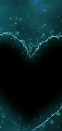 This stunning phone live wallpaper features a heart-shaped object in a dark teal hue with a solid black backdrop