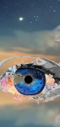 This phone live wallpaper captures an entrancing shot of an eye gazing out from the sky