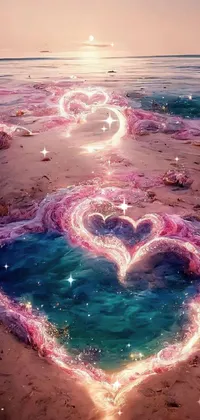The "Hearts in Sandphone" live wallpaper is a beautiful digital art creation that features two hearts drawn in the sand
