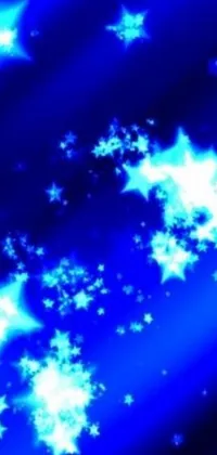 This phone live wallpaper showcases a blue background filled with sparkling snowflakes and stars