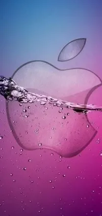 This live phone wallpaper features an apple logo floating in calming pink and purple water, with steam rising and gentle raindrops