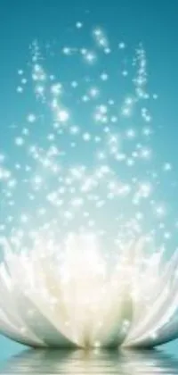This live wallpaper depicts a serene white flower calmly floating on a gentle body of water