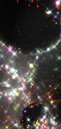 This phone live wallpaper features a stunning space art scene with stars, planets, and glitter