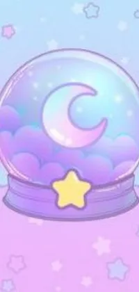 This phone wallpaper features a lovely snow globe on a purple background inspired by popular anime and manga themes