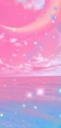This phone live wallpaper presents a Tumblr-inspired digital art with a pink and blue sky featuring stars and a Mew character
