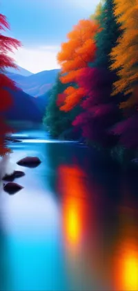 This live wallpaper features a stunning digital painting by Alexander Sharpe Ross of a serene river surrounded by trees
