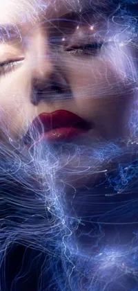 This digital art live wallpaper showcases the close-up of a female face with blue lightning bolts combined in a futuristic style