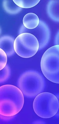This phone live wallpaper showcases a stunning pattern of bubbles in a captivating blue and purple color scheme