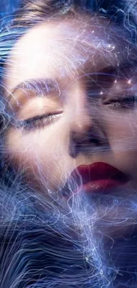 This live wallpaper features a striking digital art close-up of a woman with closed eyes attracting bolts of lightning