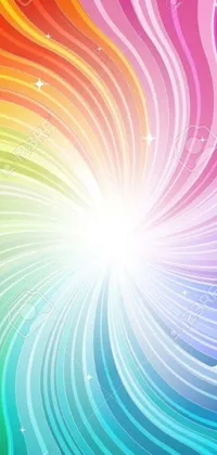 This rainbow wallpaper for your phone features a swirling multicolor background with sparkling stars, sourced from a stock photography website