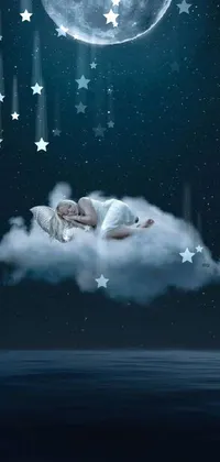 Looking for a relaxing and dreamy mobile wallpaper? Check out our surreal tumblr-inspired live wallpaper featuring a serene sleeping baby on a fluffy pink and blue cloud, with a full moon glowing in the background