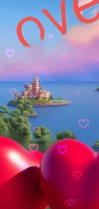 Disney Castle & Red Hearts Live Wallpaper