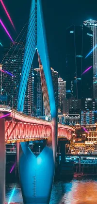 Looking for a mesmerizing phone wallpaper depicting a modern city at night? This digital art wallpaper showcases a huge downtown city with tropical vibes