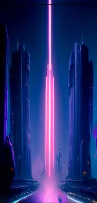 This live wallpaper features an animated futuristic city at night