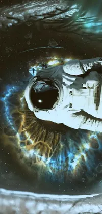 This phone live wallpaper showcases an astronaut's eye surrounded by a vibrant nebula in space