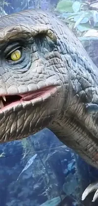 This live wallpaper showcases a highly-detailed statue of a dinosaur, featuring intricate details that capture the creature's intimidating appearance