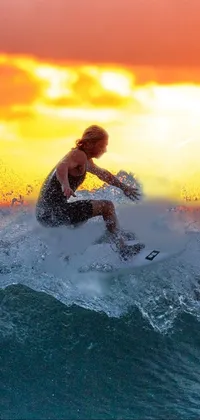 Experience the thrill of ocean surfing with this <a href="/">dynamic 4K phone live wallpaper</a>! In this stunning action shot, a daring surfer rides the crest of a towering wave on his board
