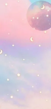 Get lost in the ethereal beauty of the pink and blue sky with stars and moon live wallpaper