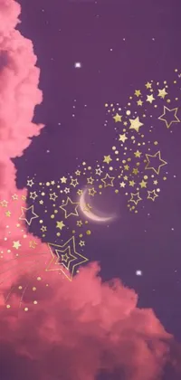 Indulge in the magical world of this phone live wallpaper featuring a beautiful night sky with stars and crescent moon