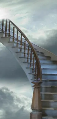This stunning phone live wallpaper features a photorealistic painting of a staircase reaching towards a cloudy sky