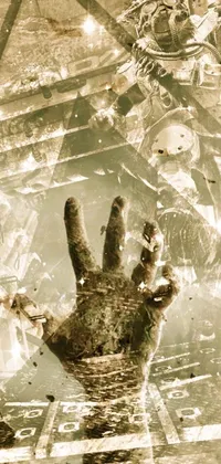 This phone live wallpaper depicts a close-up of a hand submerged in water