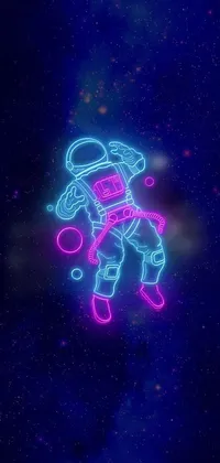 This phone wallpaper boasts a striking neon image of an astronaut in outer space seen as a hologram
