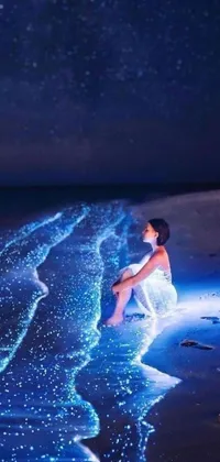 Experience the beachside magic with our stunning phone live wallpaper featuring glowing blue lines and glitter effects