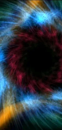 This live wallpaper showcases a circular object on a black background, imbued with dark rainbow-colored fur and an open eye in the center