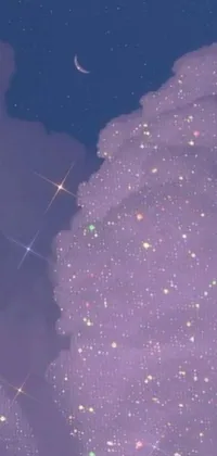 This live phone wallpaper showcases a beautiful night sky filled with stars and clouds, accompanied by a stunning pointillism painting that has been trending on Tumblr