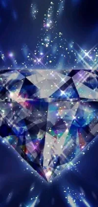 This stunning phone live wallpaper boasts a glimmering diamond at the center of a blue screen