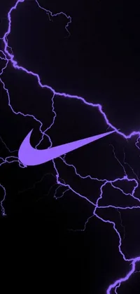 Elevate your phone's look with this fashionable live wallpaper featuring the iconic purple Nike logo set against a stunning backdrop of lightning bolts