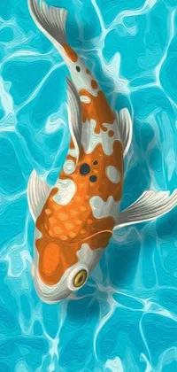 This phone live wallpaper features a beautiful, colorful fish swimming gracefully in a pool of crystal-clear water
