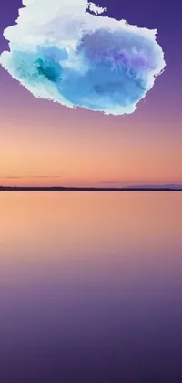 This phone live wallpaper features a cloud floating in the air over a body of water against a minimalist yet elegant landscape
