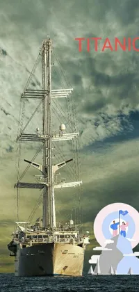 This vertical phone live wallpaper showcases a beautifully designed realistic warship floating on water