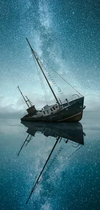This phone live wallpaper features a serene boat floating on a body of water