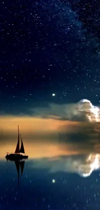 This live wallpaper features a serene night scene, with a sailboat gliding over a calm body of water