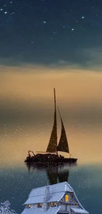 This live wallpaper showcases a beautiful sailboat floating on calm waters against a starlit night sky
