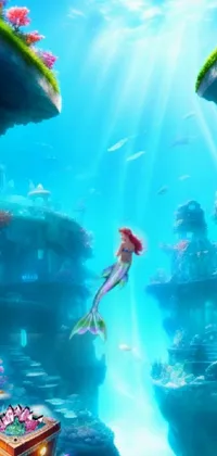 Immerse yourself in the enchanting world of the Little Mermaid with this stunning phone live wallpaper