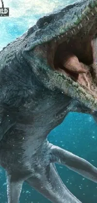 This live phone wallpaper features a terrifying spinosaurus with an open mouth, ready to attack