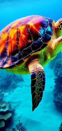 Transform your phone screen with this stunningly realistic live wallpaper of a swimming turtle