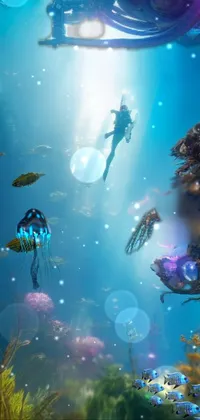 Capture the beauty of underwater exploration with this phone live wallpaper