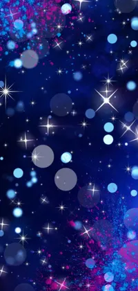 This live wallpaper features a stunningly beautiful, dreamy night sky theme in shades of blue and pink, adorned with an abundance of flickering stars