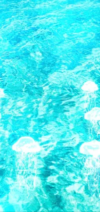 Decorate your phone screen with a mesmerizing live wallpaper of jellyfishs floating in azure waves of water