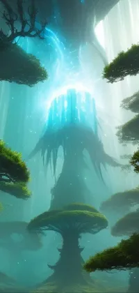 This phone live wallpaper features a mesmerizing scene of a man standing on a lush green forest