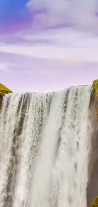 This live wallpaper showcases a serene waterfall complemented by a rainbow in the background