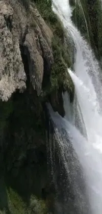 This live wallpaper features a thrilling scene of a man swinging on a vine over a chasm with white water rushing underneath