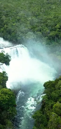 This stunning phone live wallpaper features an Amazonian waterfall surrounded by lush greenery